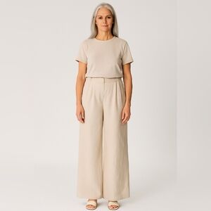 Ann Taylor Pleaded High-Waisted Wide-Leg Linen Blend Pants Beige Neutral Size 6
